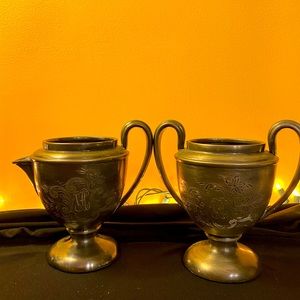 Silver plated goblet style cream and sugar